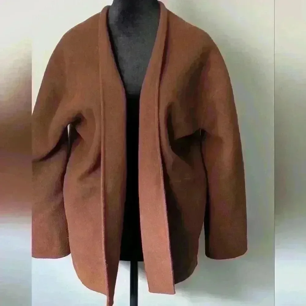 NWT 100% Wool Cardigan Brown Cocoon Open Front
